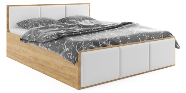 VÝPRODEJ Čalouněná postel SANTOS, 140x200, dub kraft/trinity 0 - bílá + kovový rošt + matrace