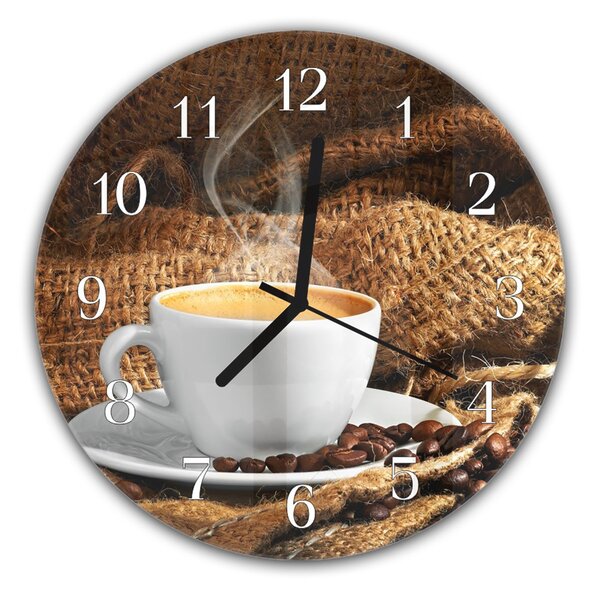 Nástěnné hodiny pr.30cm bílý šálek s kávou - plexi