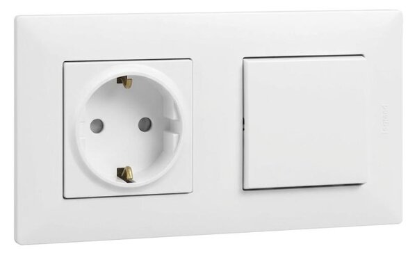 Legrand-Zásuvka domovní SCHUKO 250V/16A a jed vypínač č. 1 s rám NILOE STEP bílá