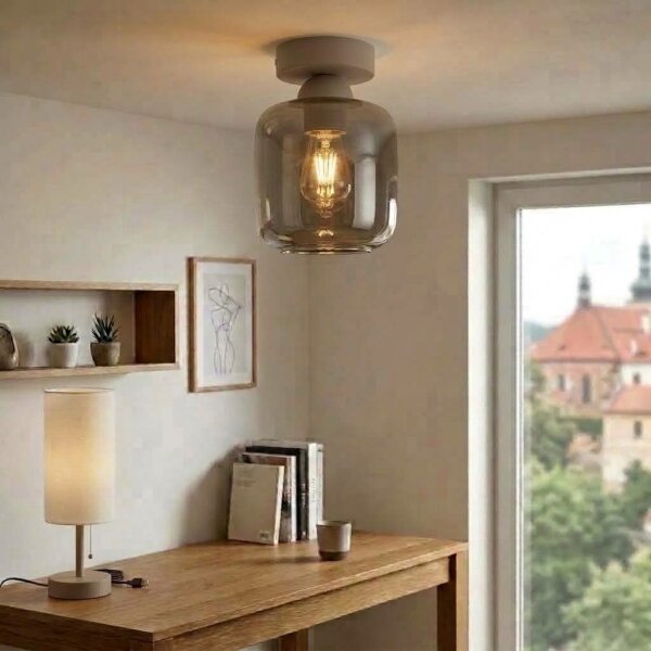 BRILAGI - LED Stropní svítidlo R GLASS 1xE27/60W/230V pr. 14 cm béžová/kouř šedá