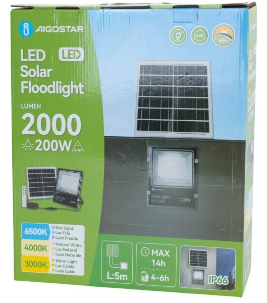Aigostar-LED Solární reflektor LED/200W/3,2V 3600mAh 3000K/4000K/6500K IP66 + DO