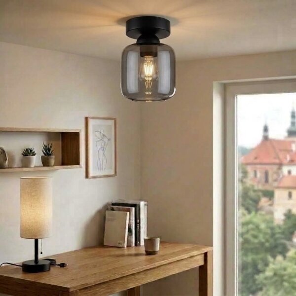 BRILAGI - LED Stropní svítidlo R GLASS 1xE27/60W/230V pr. 14 cm černá/kouř šedá