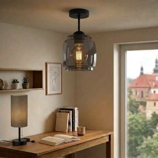 BRILAGI - LED Přisazený lustr R GLASS 1xE27/60W/230V pr. 26 cm černá/kouř šedá