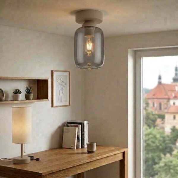 BRILAGI - LED Stropní svítidlo R GLASS 1xE27/60W/230V pr. 14 cm béžová/kouř šedá