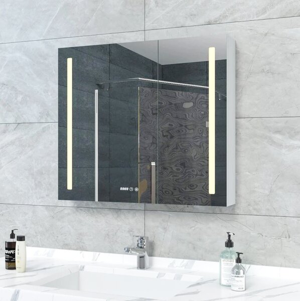 Luxusní galerka ELISA 80x70 cm, hodiny, el. zásuvka, kosmetické zrcátko a LED osvětlení