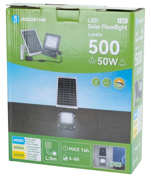 Aigostar -LED Solární reflektor LED/50W/3,2V 1200mAh 3000K/4000K/6500K IP66 + DO