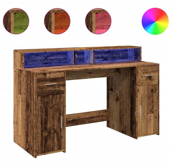 Psací stůl s LED světly old wood 140x55x91 cm kompozitní dřevo 3309427