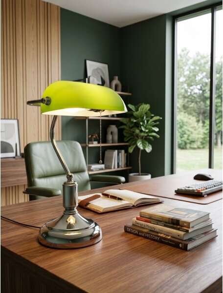 BRILAGI - Stolní lampa BANK OFFICE 1xE27/60W/230V lesklý chrom/zelená