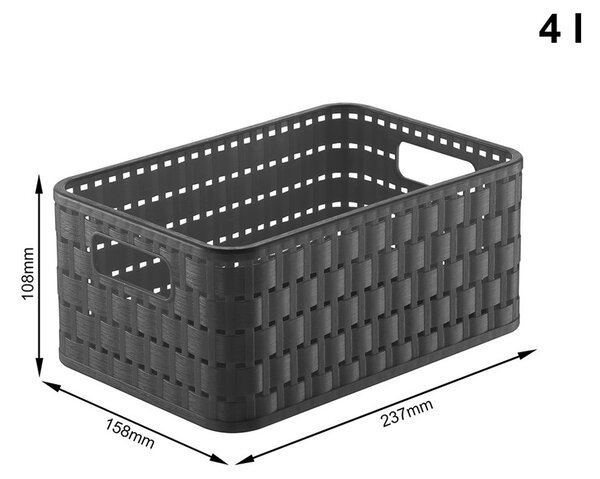 Rotho Plastový košík COUNTRY, rovný, antracit (4l - 24x16x11)