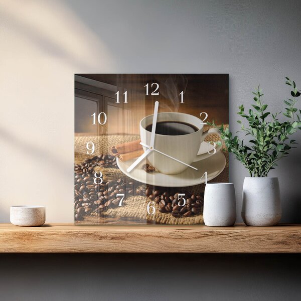 Skleněné hodiny Káva zskb-30x30-00085164
