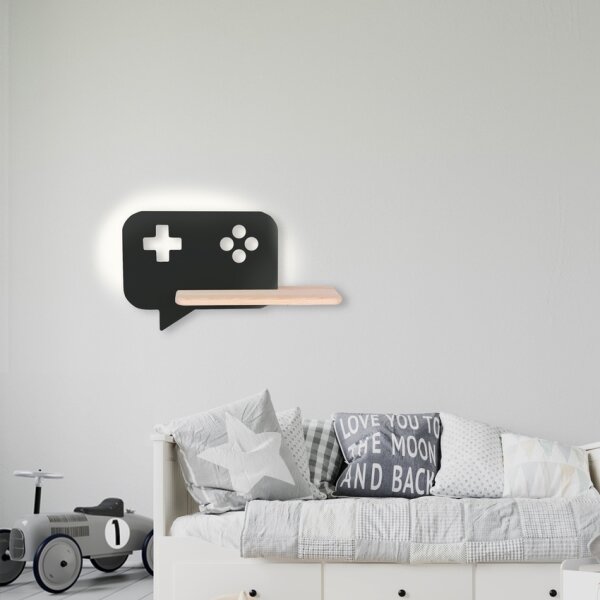 LED Dětské nástěnné svítidlo s poličkou CONSOLE LED/5W/230V černá