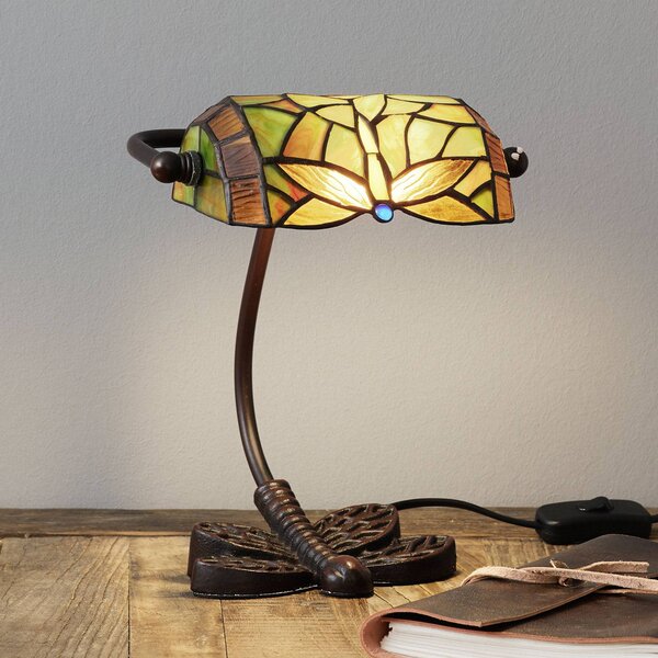 Artistar Famózní stolní lampa DRAGONFLY, ručně vyrobená, Zelená, Obývací pokoj / jídelna, Sklo, Tiffany