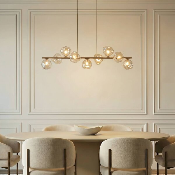 TK Lighting Závěsné světlo Lava, béžové, 9 žárovek, sklo, délka 116 cm, G9, stmívatelný, Krémová / jantar, Obývací pokoj / jídelna, Sklo