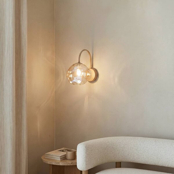 TK Lighting Nástěnné světlo Lava, béžové, sklo, výška 21 cm, G9, stmívatelný, Krémová / jantar, Obývací pokoj / jídelna, Sklo