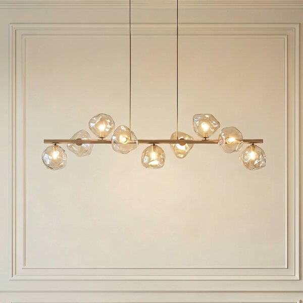 TK Lighting Závěsné světlo Lava, béžové, 9 žárovek, sklo, délka 116 cm, G9, stmívatelný, Krémová / jantar, Obývací pokoj / jídelna, Sklo