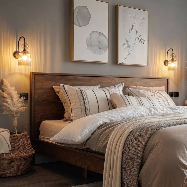 TK Lighting Nástěnné světlo Sophia, koňaková/černá, sklo, výška 33,5 cm, E14, stmívatelný, Hliník / šedá / zinek, Obývací pokoj / jídelna, Sklo