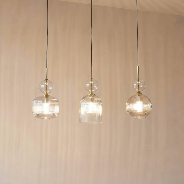 TK Lighting Závěsné světlo Sophia, 3 žárovky, 65 cm, koňaková/černá, E14, stmívatelný, Hliník / šedá / zinek, Obývací pokoj / jídelna, Sklo