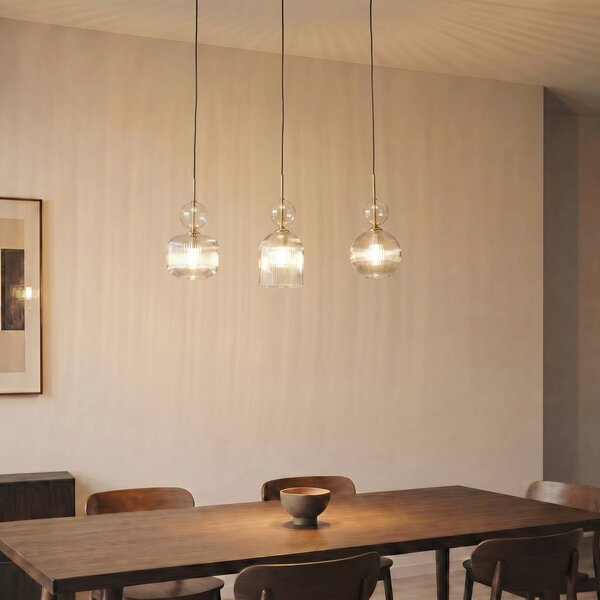 TK Lighting Závěsné světlo Sophia, 3 žárovky, 65 cm, koňaková/černá, E14, stmívatelný, Hliník / šedá / zinek, Obývací pokoj / jídelna, Sklo