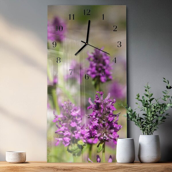 Skleněné hodiny vertikální Květiny zsppc-30x60-00178964