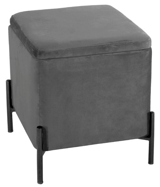 Time for home Tmavě šedý sametový taburet Zoel s černou podnoží 45 x 45 cm