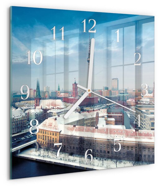 Skleněné hodiny Zimní město zskb-30x30-00083685
