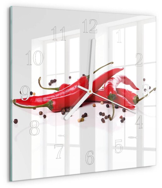 Skleněné hodiny Chilli papričky zskb-30x30-00089961
