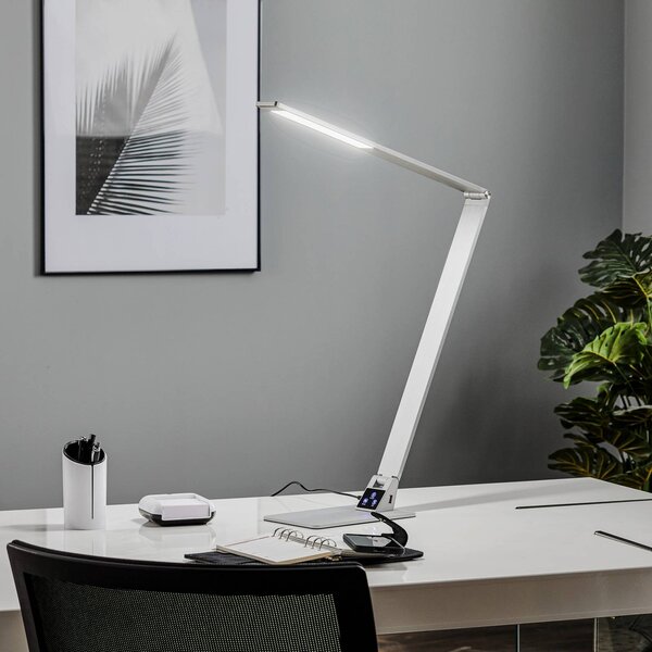 Fabas Luce Plochá stolní pracovní LED lampa Wasp z hliníku, stmívatelný, Hliník / šedá / zinek, Pracovna / kancelář, Hliník, Moderní