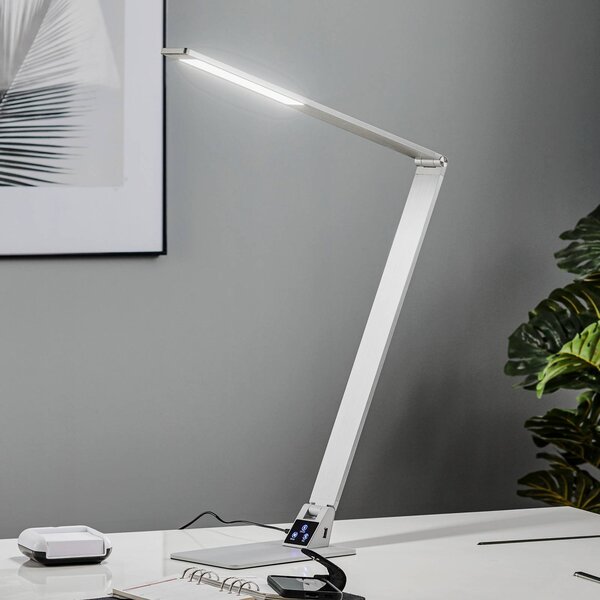 Fabas Luce Plochá stolní pracovní LED lampa Wasp z hliníku, stmívatelný, Hliník / šedá / zinek, Pracovna / kancelář, Hliník, Moderní
