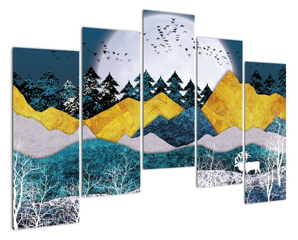 Abstraktní obraz krajiny s měsícem (125x90cm)