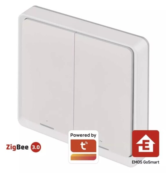 Vypínač 2-tlačítkový GoSmart 1xCR2430 Tuya bílá