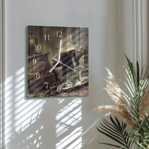 Skleněné hodiny Káva zskb-30x30-00090685