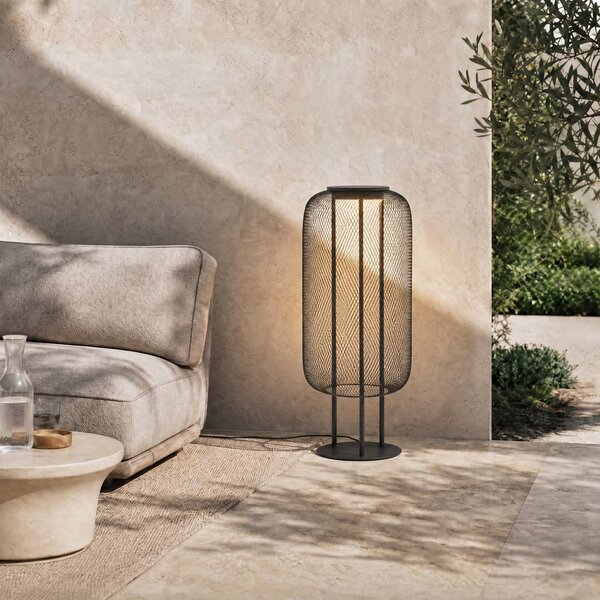 Lucande LED stojací lampa Korvyn, černá, výška 80 cm, IP44, Černá, kov, Design