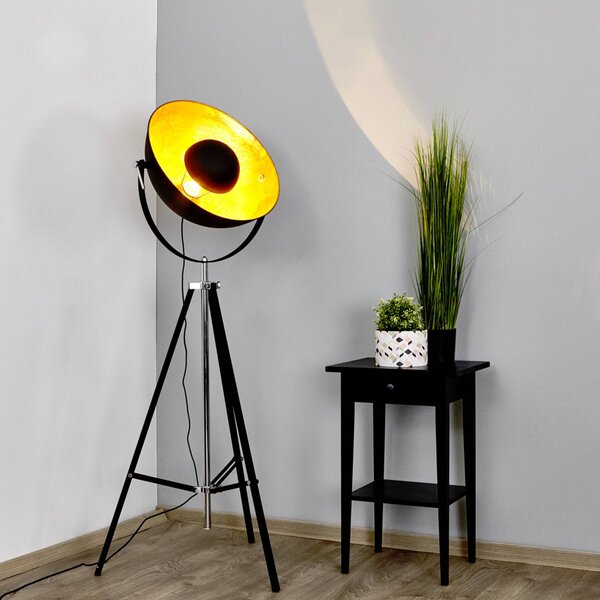 Lindby Stojací lampa Mineva. černá/zlatá, kov, výška 180 cm, Černá, Obývací pokoj / jídelna, kov, Moderní