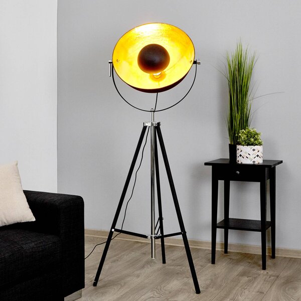 Lindby Stojací lampa Mineva. černá/zlatá, kov, výška 180 cm, Černá, Obývací pokoj / jídelna, kov, Moderní