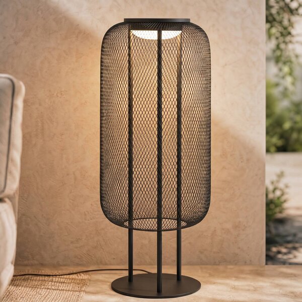 Lucande LED stojací lampa Korvyn, černá, výška 80 cm, IP44, Černá, kov, Design