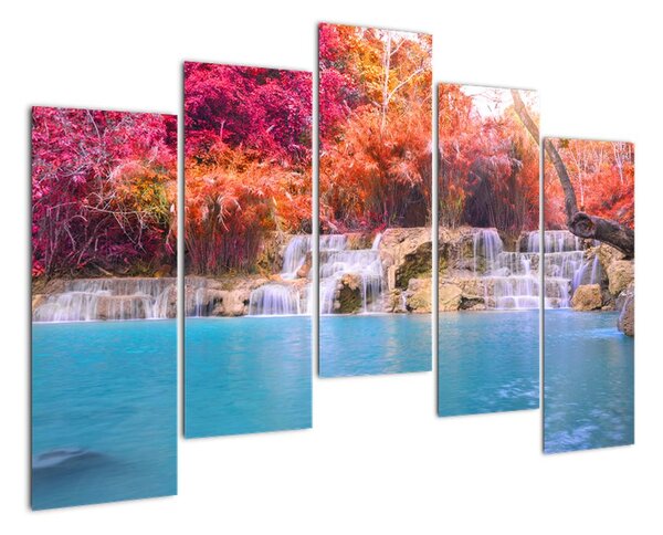 Obraz vodopádu a barevné přírody (125x90cm)
