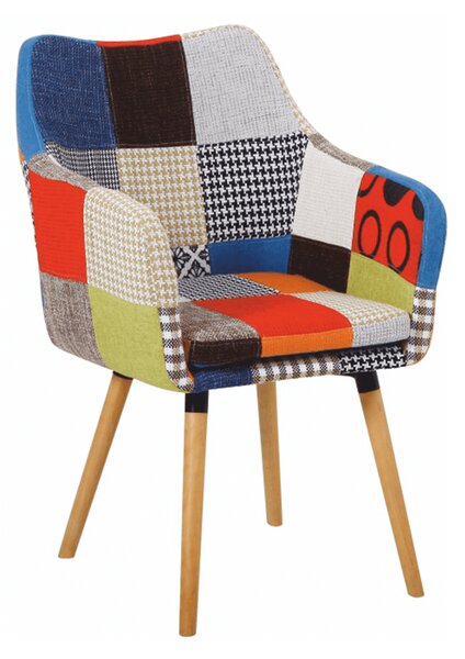 KONDELA Křeslo, barevný patchwork / buk, LANDOR