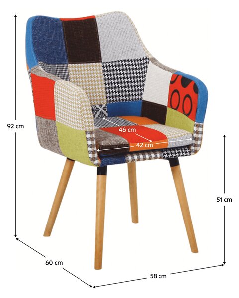 KONDELA Křeslo, barevný patchwork / buk, LANDOR