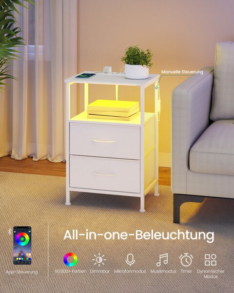 Noční stolek BELLAH s nabíjecí stanicí LGS302WH03