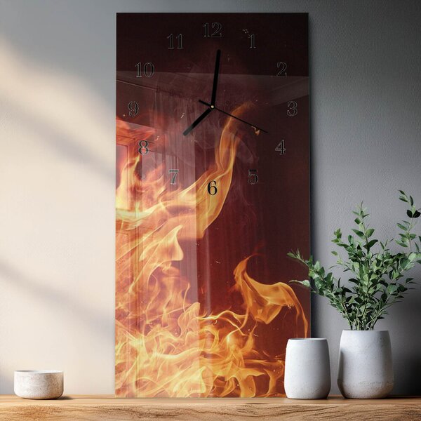Skleněné hodiny vertikální Oheň zsppc-30x60-00183301