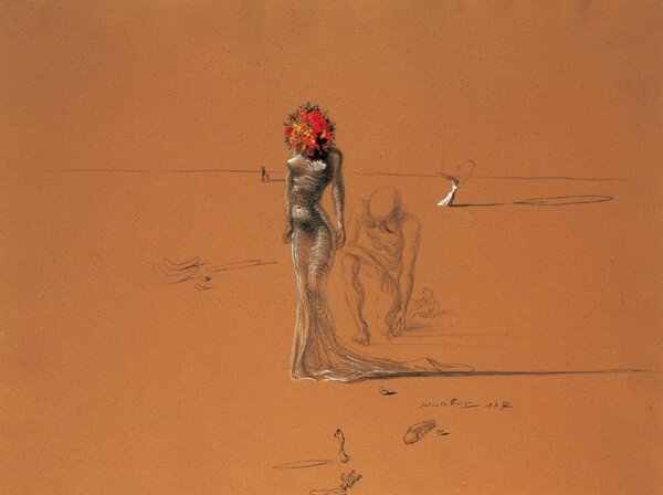Umělecký tisk Ženská postava s hlavou z květin, 1937, Salvador Dalí, (30 x 24 cm)