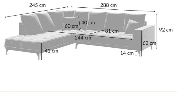 Růžová sametová rohová pohovka DEVICHY Chloe 288 cm, pravá