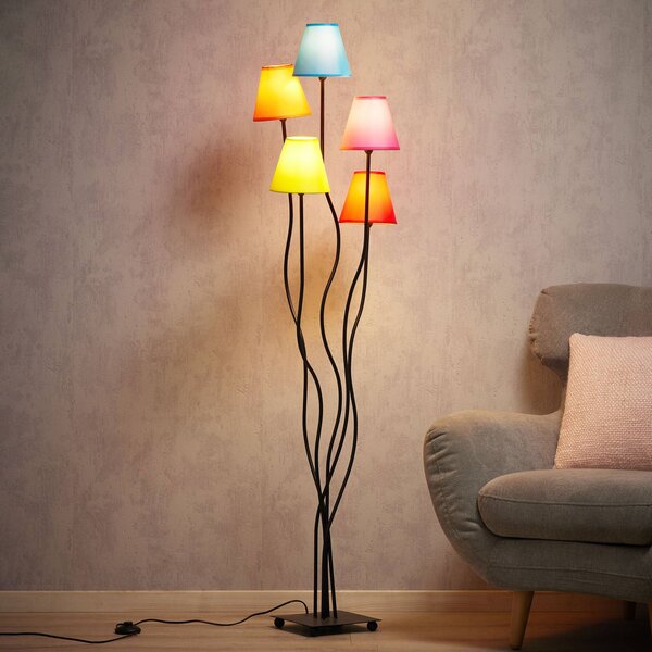 Näve Textilní stojací lampa Colori 5zdrojová rozmanitá, Obývací pokoj / jídelna, Textil / tkanina / hedvábí, Young lifestyle