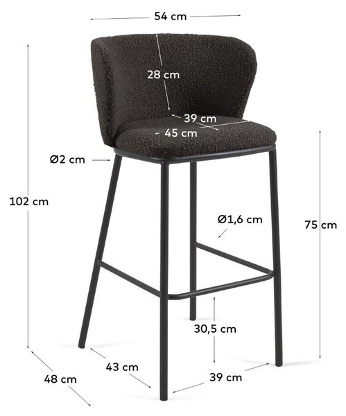 Černá látková barová židle Kave Home Ciselia 75 cm