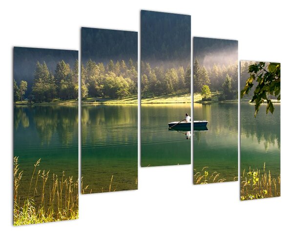 Obraz loďky na jezeře (125x90cm)