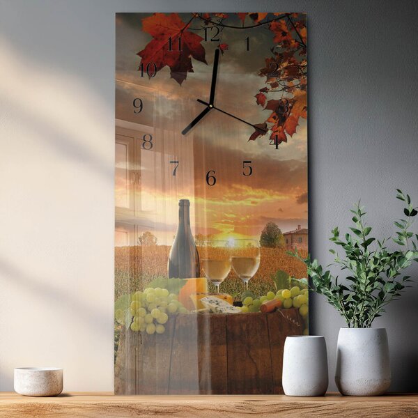 Skleněné hodiny vertikální Víno Příroda zsppc-30x60-00058409