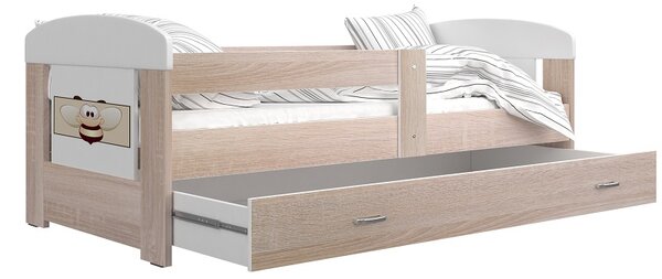 Dětská postel FILIP včetně úložného prostoru (Dub sonoma), Včelička
