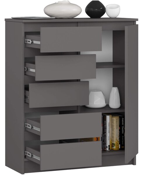 Ak furniture Komoda JERRY 80 cm 1 dveře 5 zásuvek antracitově šedá