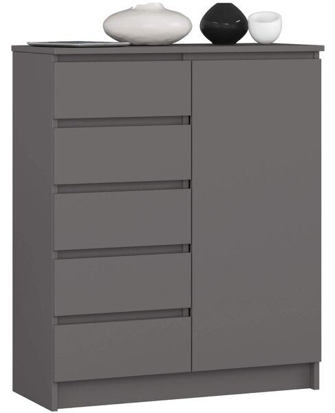 Ak furniture Komoda JERRY 80 cm 1 dveře 5 zásuvek antracitově šedá