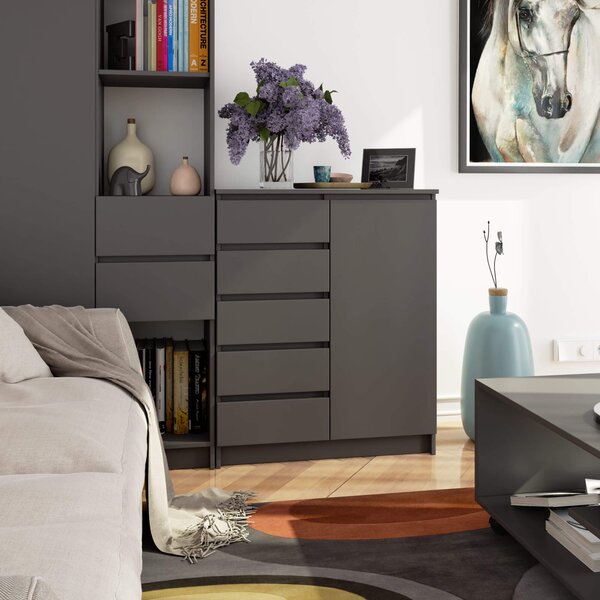 Ak furniture Komoda JERRY 80 cm 1 dveře 5 zásuvek antracitově šedá